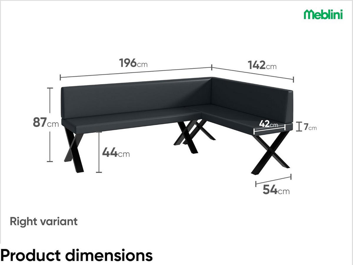 ECKBANK TONI_X - Dunkelgrau, Leder (142/196cm) - Meblini