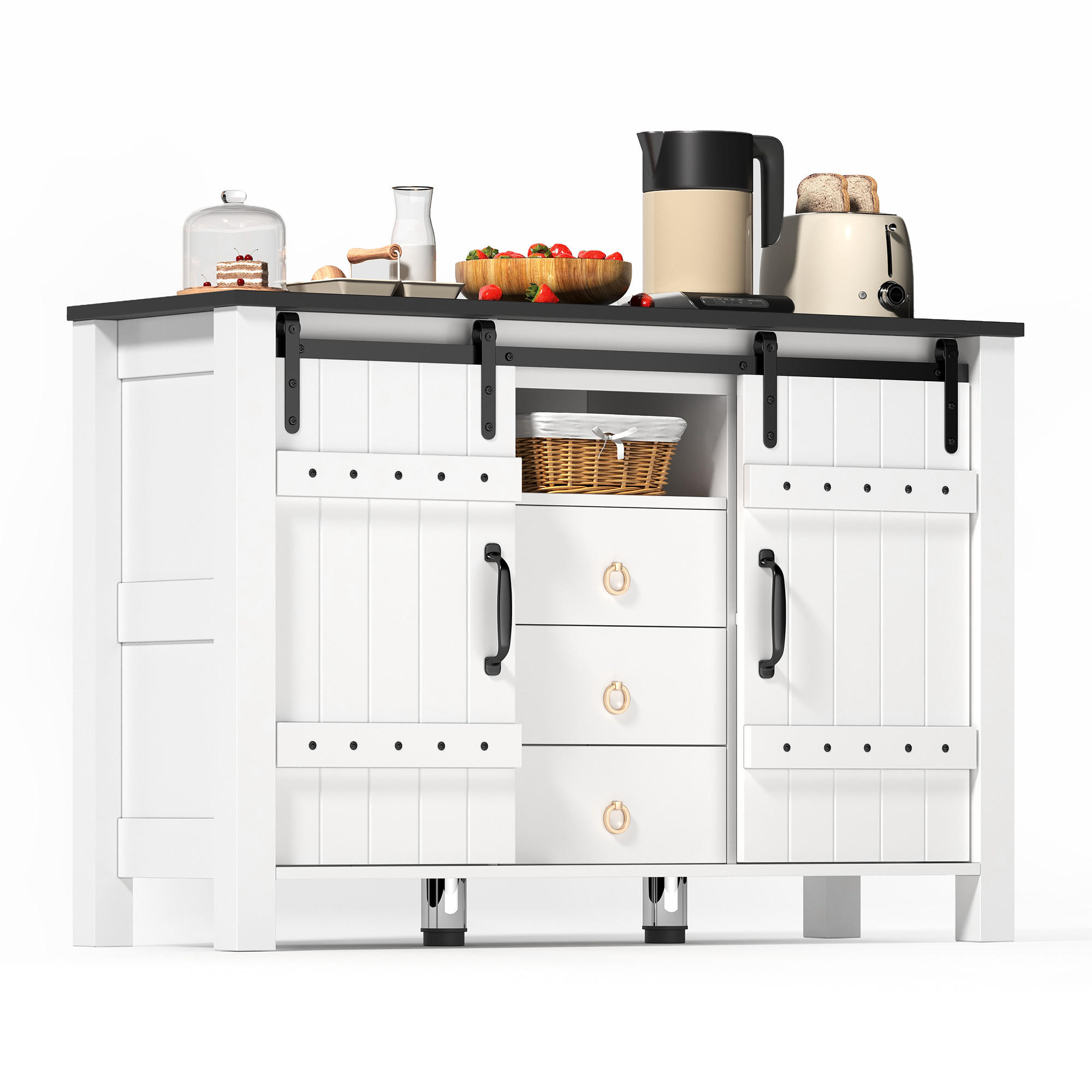 KÜCHENBUFFET mit 3 Schubladen, 120 x 40 x 80 cm, Weiß, MDF - Weiß, Holzwerkstoff (120/80/40cm) - SONNENH