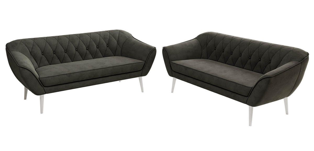 SEDACÍ SOUPRAVA 3+3 PIRS - Tmavě šedá Samet - Bílé nohy - bílá/tmavě šedá, kompozitní dřevo/textil (180/75/74cm) - MKS