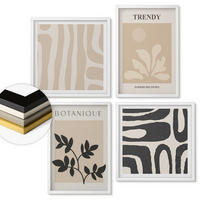 WANDBILDER 4er-Set - 50x50 cm & 40x60 cm Weißer Rahmen - Stilvolle Pflanzenmuster in Beige und Schwarz - Weiß, Kunststoff (50/50cm) - ArtPrintCave