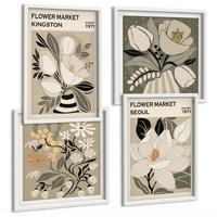BILDER SET 4er Set - 50x50 cm & 40x60 cm Weißer Rahmen - Kingston Seoul Retro-Blumen - Weiß, Kunststoff (50/50cm) - TULUP