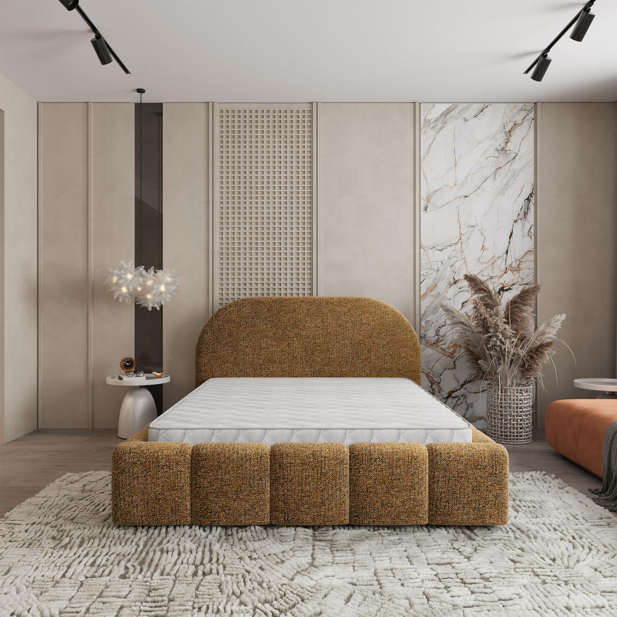 POLSTERBETT FLUSSO 120x200 cm mit Bettkästen - Braun - Braun, Holz (120/200cm) - MASSENO