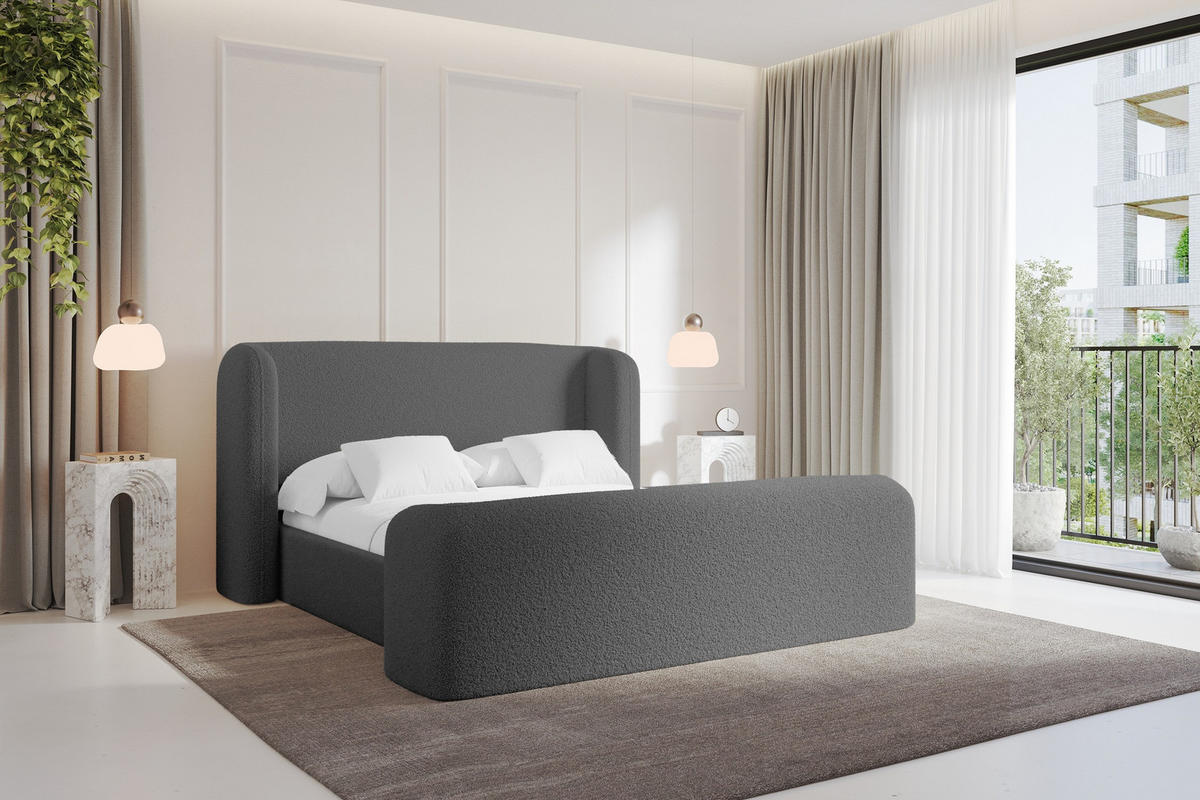 POLSTERBETT mit Bettkasten, Fußteil und Lattenrost, Boxbett ohne Matratze - ESTI-Z 160x200 Grau - Schieferfarben, Holzwerkstoff/Textil (160/200cm) - ALTDECOR
