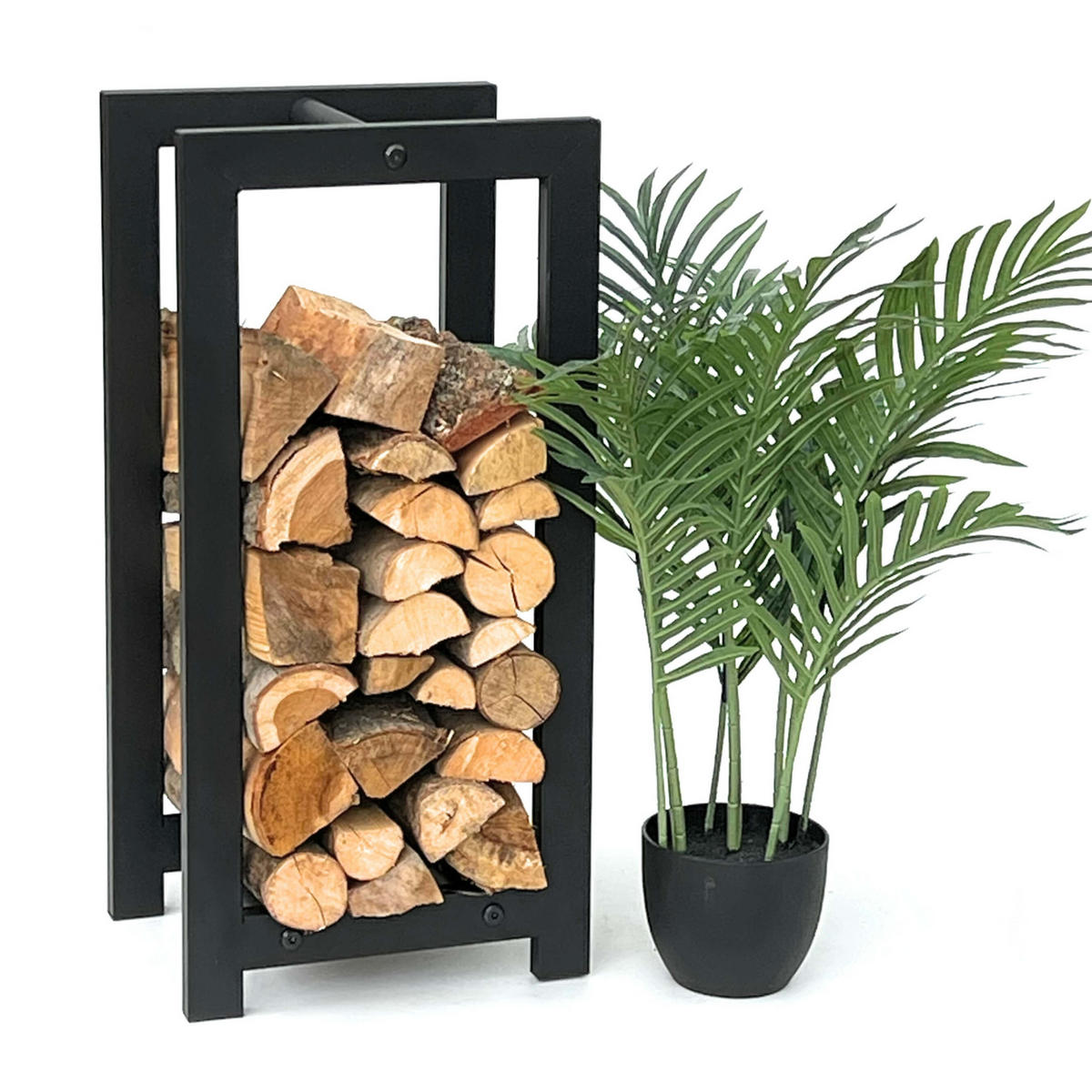 KAMINHOLZREGAL Innen Metall Schwarz Stehend - Schwarz, Metall (23.6/61/30cm) - DanDiBo