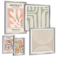 BILDER SET 5er Set - 50x50 cm & 20x30 cm & 40x60 cm Silberner Rahmen - Abstrakte Pflanzenformen - Silberfarben, Kunststoff (40/60cm) - TULUP