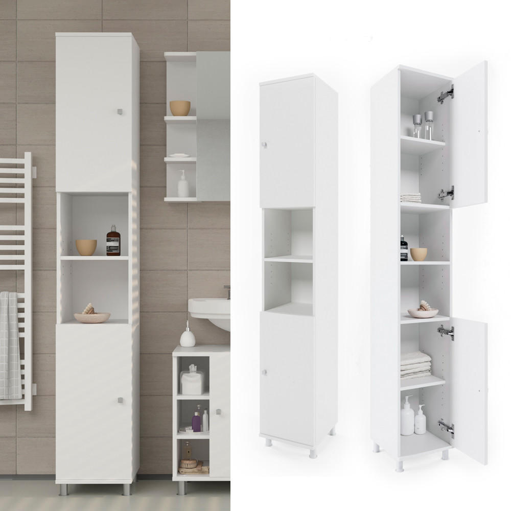 BADSCHRANK Fynn Weiß 30 x 190 cm - Weiß, Holzwerkstoff (30/190/30cm) - Vicco