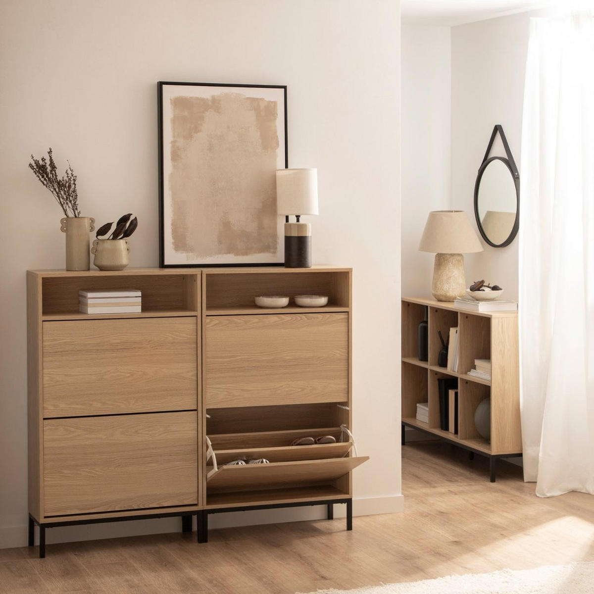 SCHUHSCHRANK SCHMALES Remi Natürlich 70 cm x 115 cm - Naturfarben, Holzwerkstoff (70/115/24cm)