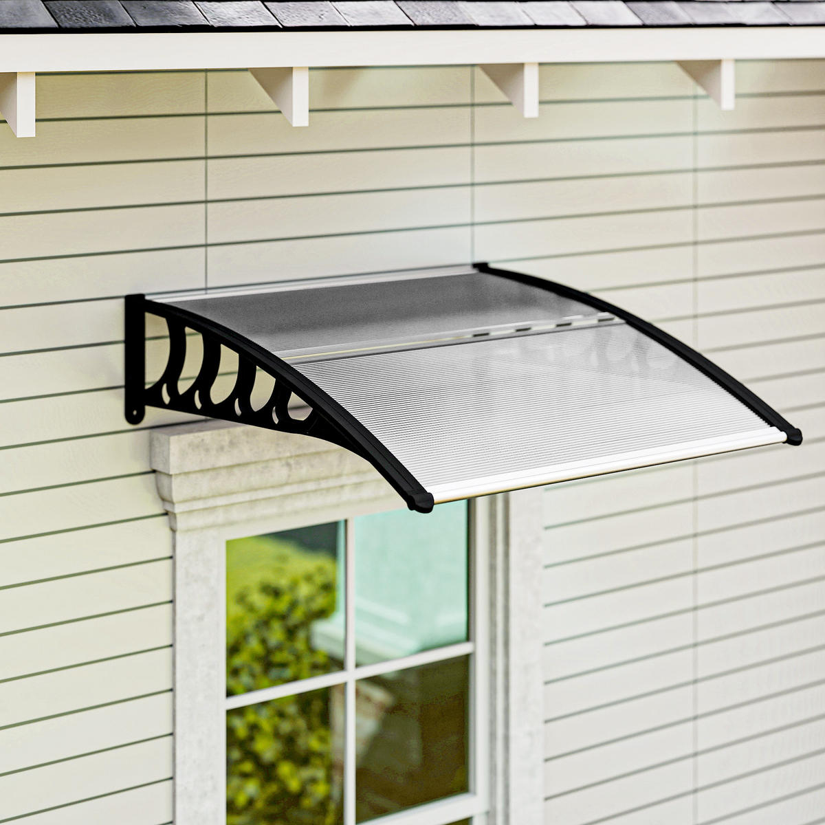 PULTVORDACH, Vordach, Alu, Schwarz - Schwarz, Kunststoff (96.5/27/103cm) - Outsunny