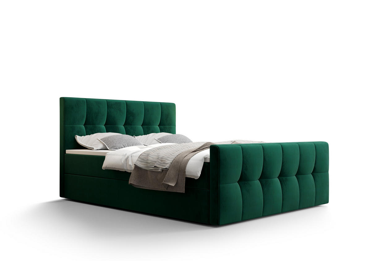 BOXBETT MANHATTAN mit Matratze H3, Bonell und Topper 180x200 Monolith 37 - Grün, Holz/Textil (180/200cm) - Bedante