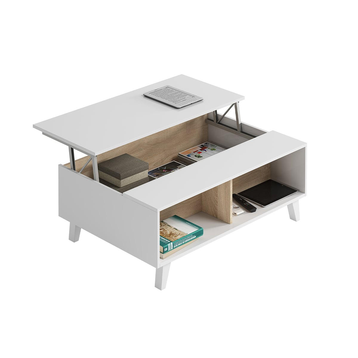 COUCHTISCH mit teilweise hochklappbarer Tischplatte L100 cm - Zaiken Plus - Weiß, Holzwerkstoff (100/68/38cm) - Calicosy