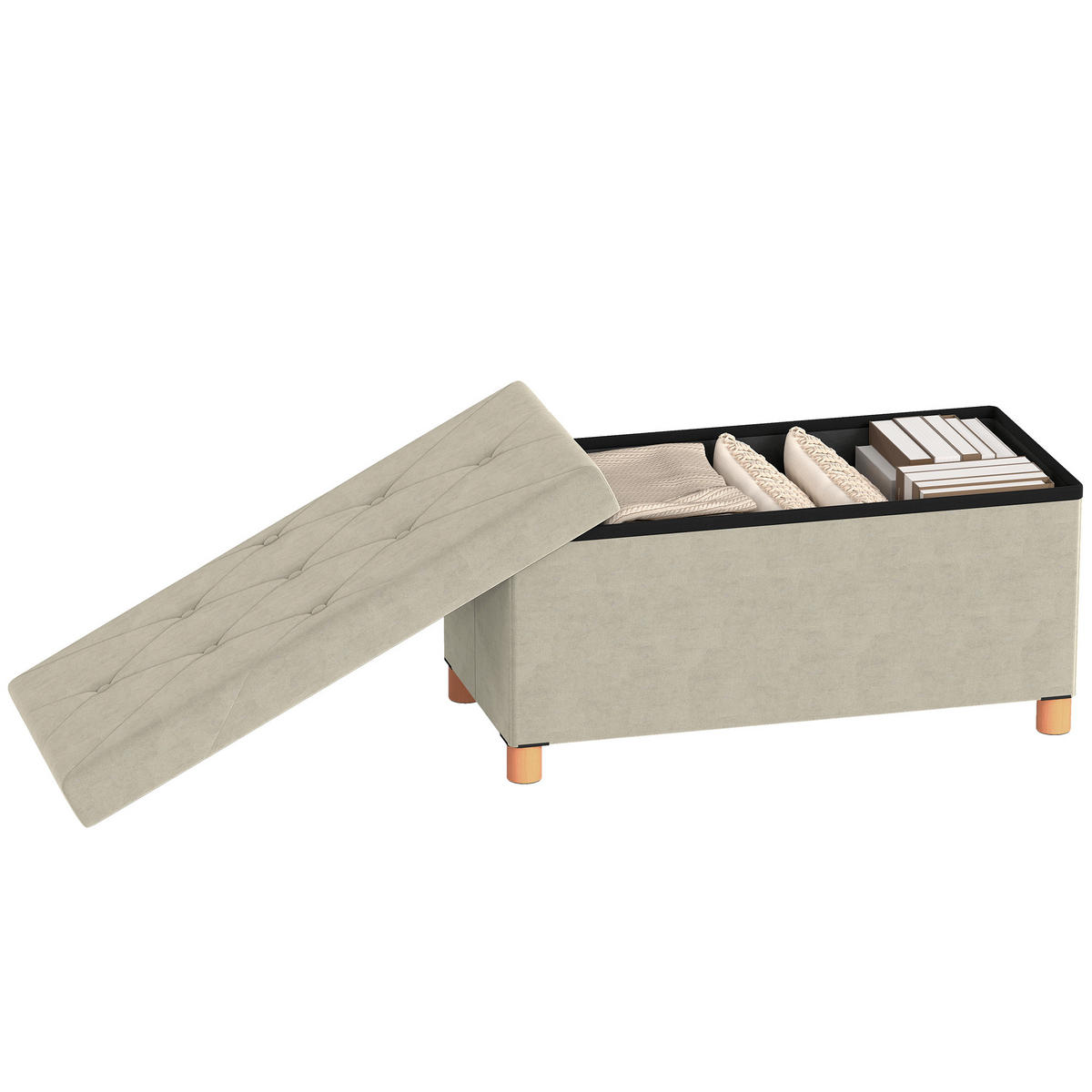TRUHENBANK DE-16446 klappbar mit Stauraum Creme - Creme, Textil (76/38/38cm) - ComfortXL