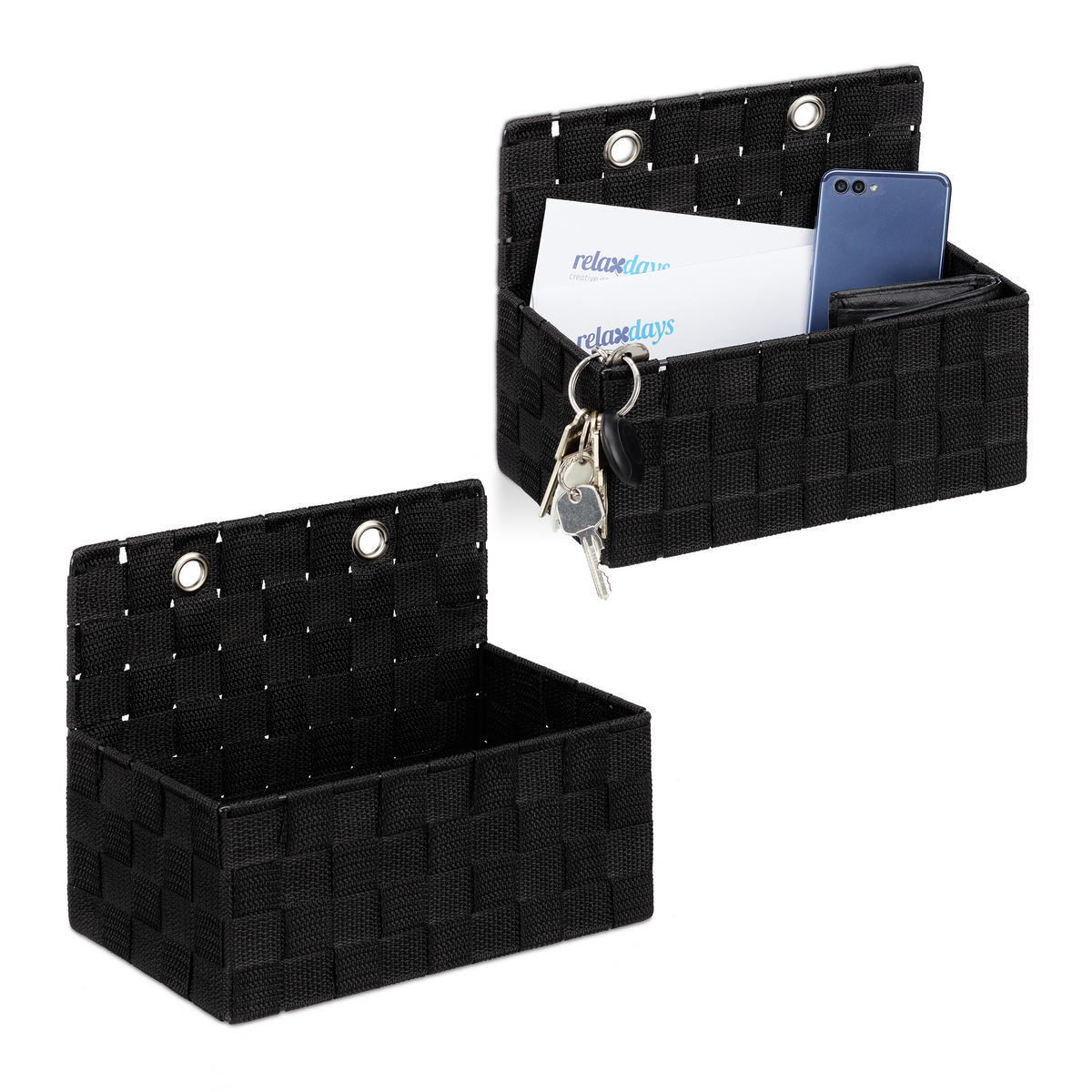 2XAUFBEWAHRUNGSKORB - Schwarz, Kunststoff/Metall (16.5/25/20cm) - Relaxdays