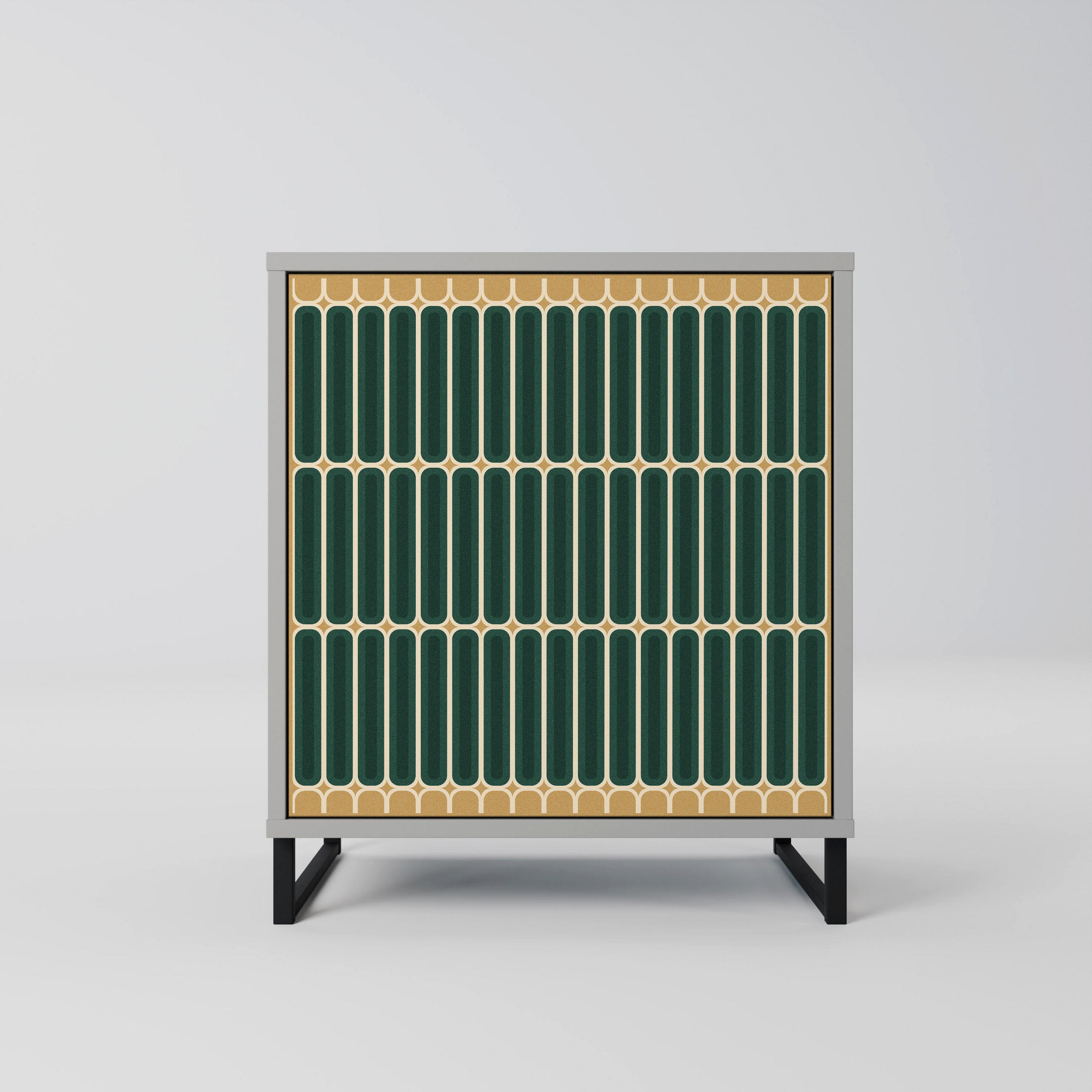 SIDEBOARD ILUSION GATE, Grau, 57,5x42x67,5 cm, Schwarze Metall-Rahmenfüße - Multicolor/Schwarz, Holzwerkstoff/Metall (57.5/67.5/42cm) - SpaceRebels