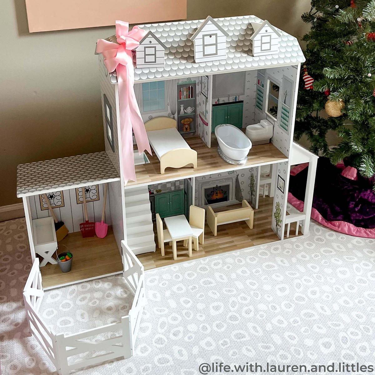 PUPPENHAUS, Grau, 90cm - Weiß, Holzwerkstoff (34/90/104cm) - Teamson Kids