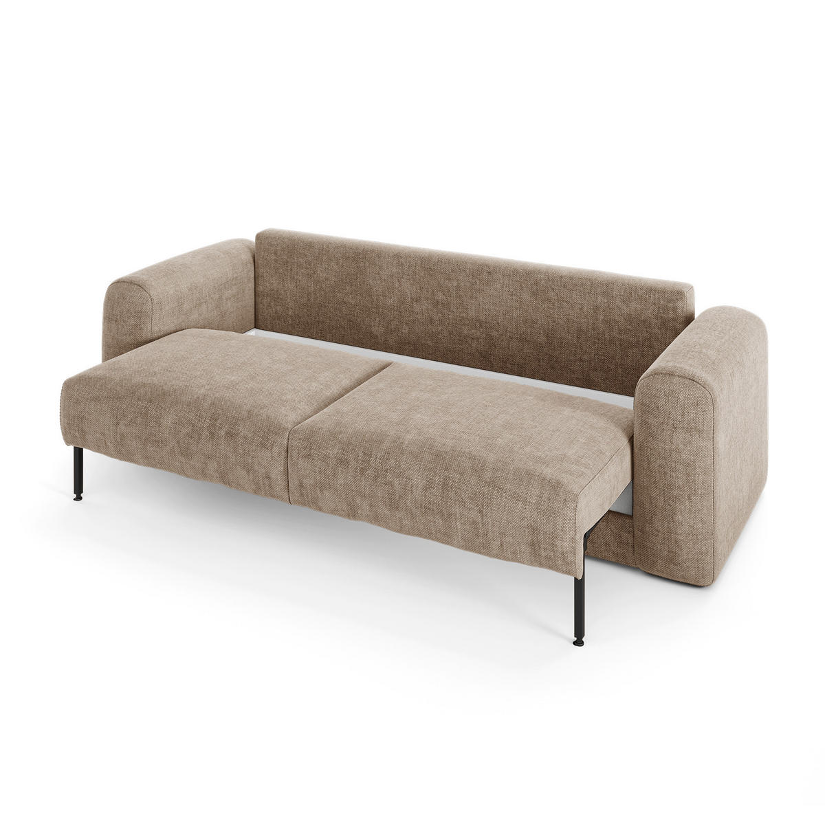 SCHLAFSOFA mit Stauraum in Nussbaum RIO Köpergewebe Taupe 250cm - Taupe, Textil (250/90/95cm) - Sia Home