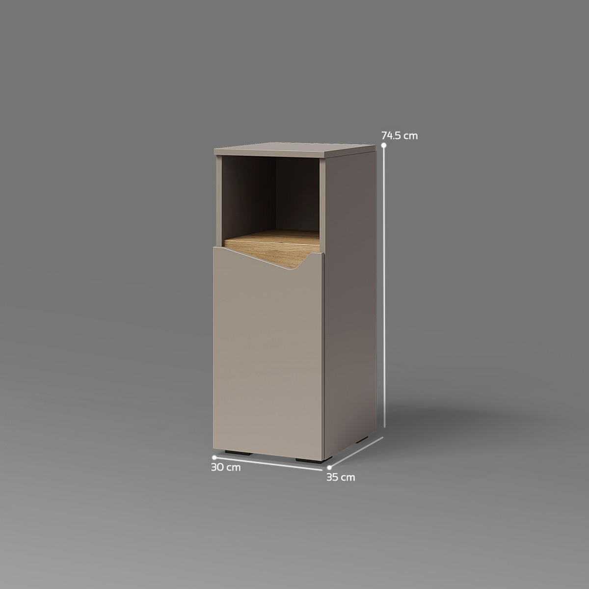 MIDISCHRANK Timavo Greige 30 x 74.5 cm mit Tür und offenem Fach - Greige, Holzwerkstoff (30/74.5/35cm) - Livinity®