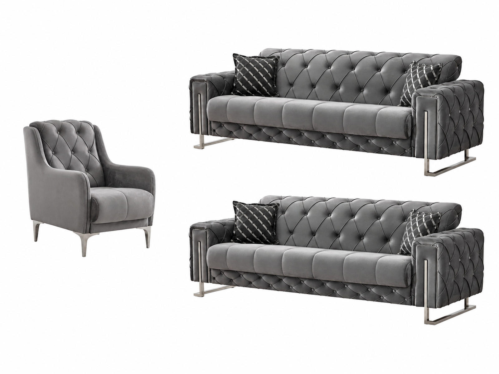 SITZGARNITUR Shimla, Grau Stellvariante 3+3+1 - Grau, Holzwerkstoff/Metall (220/80/100cm)