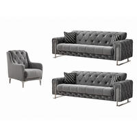 SITZGARNITUR Shimla, Grau Stellvariante 3+3+1 - Grau, Holzwerkstoff/Metall (220/80/100cm)