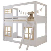 ETAGENBETT Kinderbett 90/200 cm Weiß Natur mit Fenstern ohne Matratze - Weiß, Holz (90/200cm) - MIVRAY