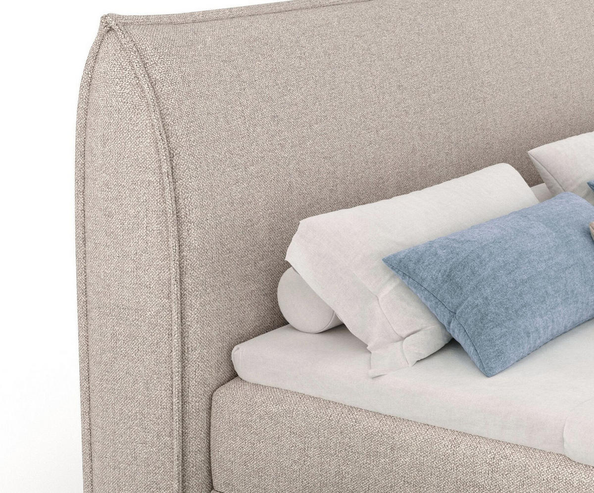 BOXBETT 180/200 cm Corvus, in Cashmere-Farbe, Matratze, Topper, Bettkasten, H2 = mittel - Kaschmir/Schwarz, Holz/Holzwerkstoff (180/200cm) - Maison de Reve