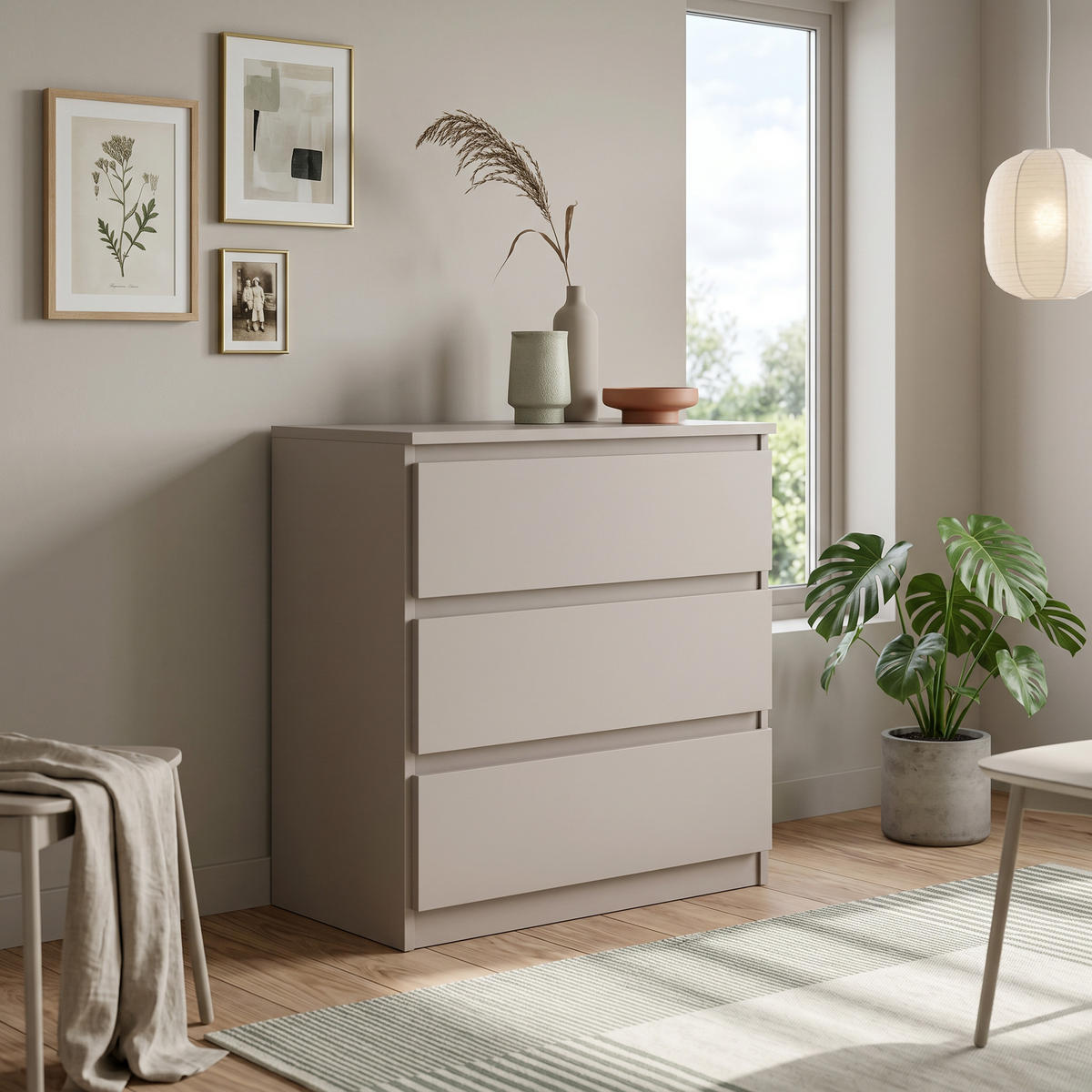 KOMMODE NUDO 70/78,5/39cm mit 3 Schubladen Türen Kaschmir - Kaschmir, Holzwerkstoff (70/78.5/39cm) - MASSENO