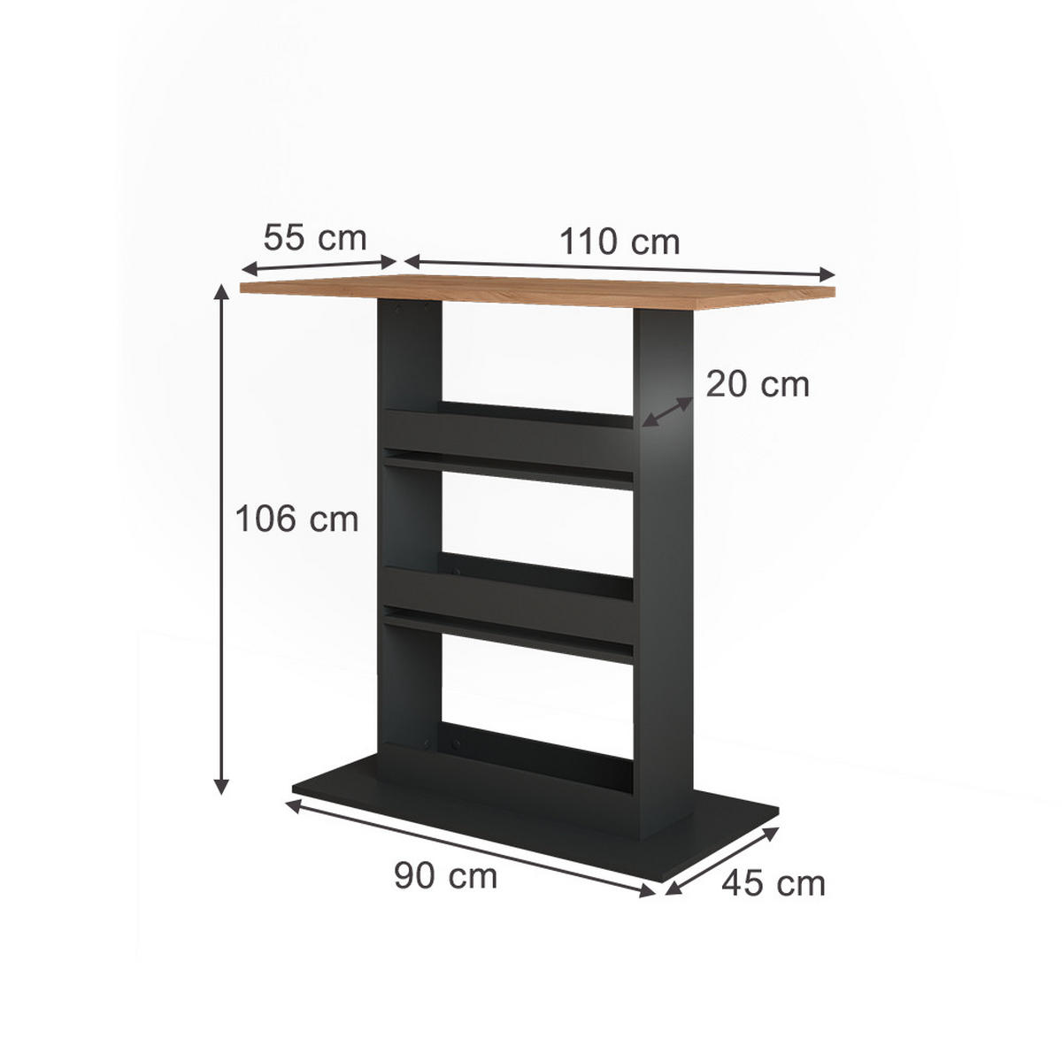 BAROVÝ STŮL Repose Zlatý dub power/antracit - medově dubová/antracitová, kompozitní dřevo (55/110/106cm) - Vicco
