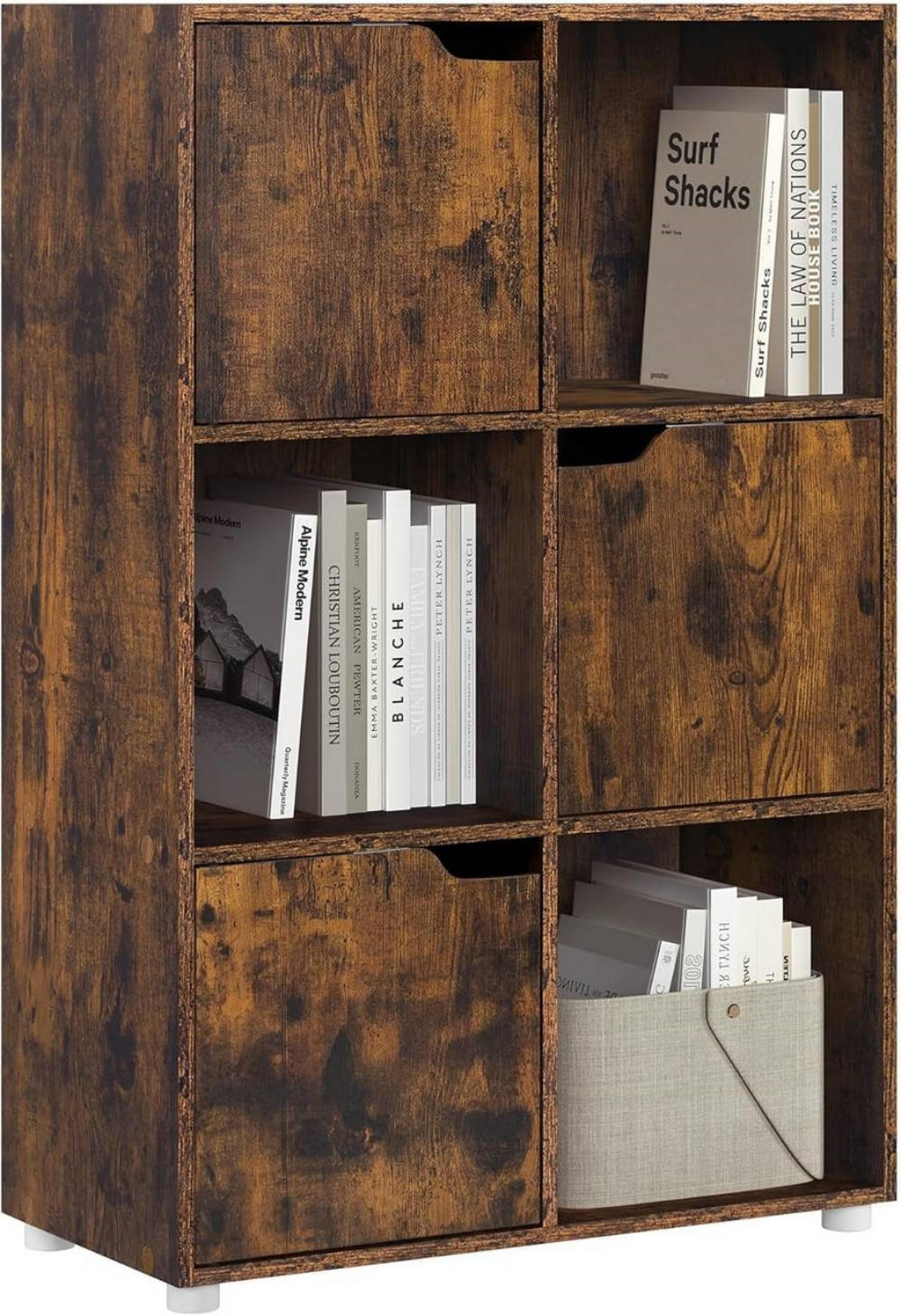 REGALE Bücherregal mit 3 Türen, 6 Fächer, Vintagebraun - Dunkelbraun/Weiß, Holzwerkstoff/Kunststoff (59.6/91/29cm) - Woltu