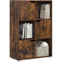 REGALE Bücherregal mit 3 Türen, 6 Fächer, Vintagebraun - Dunkelbraun/Weiß, Holzwerkstoff/Kunststoff (59.6/91/29cm) - Woltu
