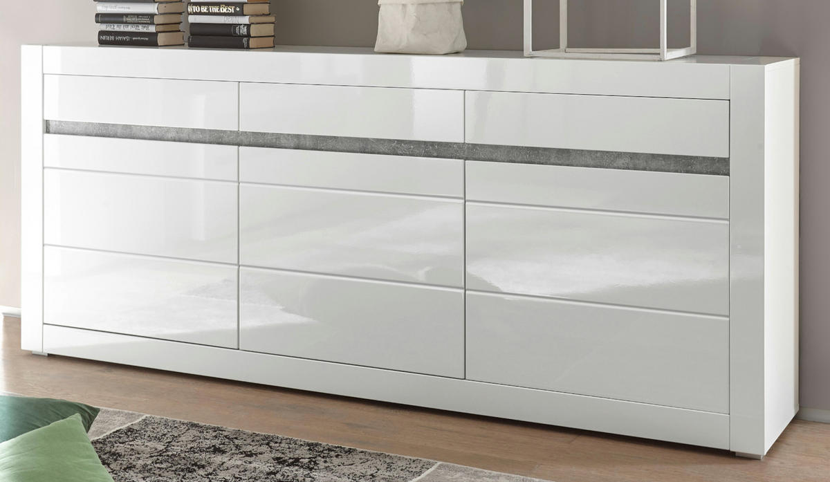 SIDEBOARD Hochglanz weiß, mit weiß oder grau, große Anrichte 217 cm Soft-Close-Funktion - Weiß Hochglanz/Weiß, Holzwerkstoff/Kunststoff (217/90/42cm) - Furn.Design