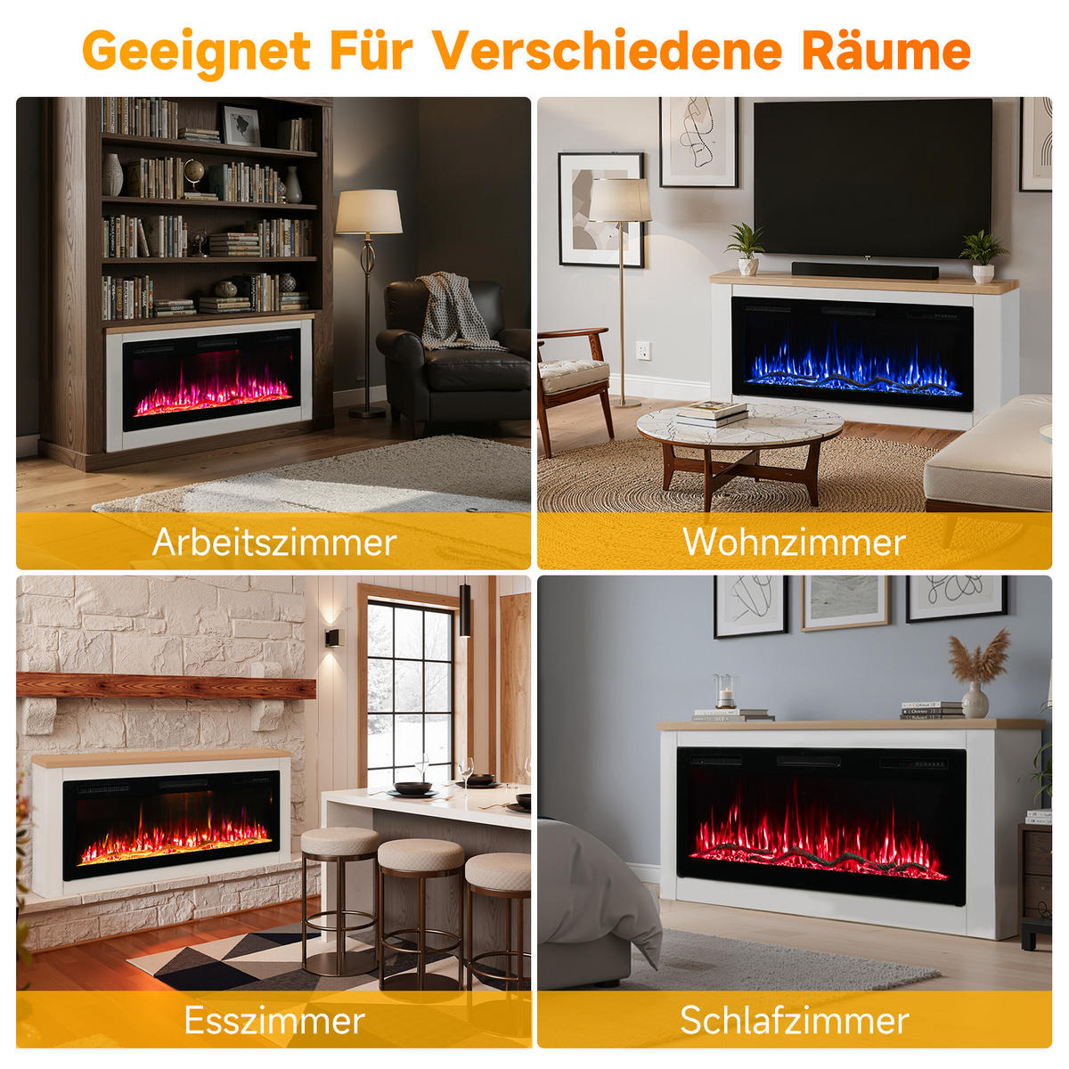 ELEKTROKAMIN mit Schrank, 1000W / 2000W Heizleistung,App-Steuerung - Weiß, Metall (127/46/11.3cm) - HOMAVO