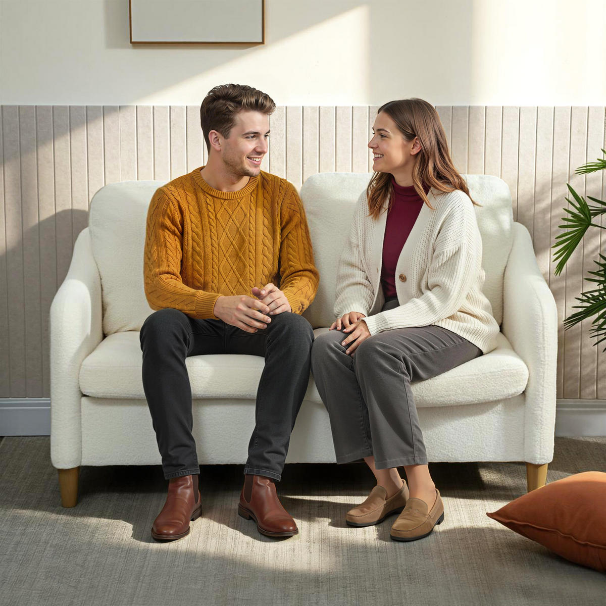 SOFA 2 Sitzer kleine 137 cm Couch mit Sherpa-Fleece-Optik Cremeweiß - Eukalyptusholzfarben/Creme, Holz/Textil (69/82/137cm) - HOMCOM