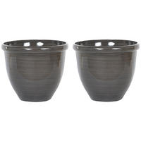 BLUMENTOPF 2er-Set dunkelbraun rund 44/44/38 cm Tesalia - Braun, Kunststoff (38cm) - Beliani