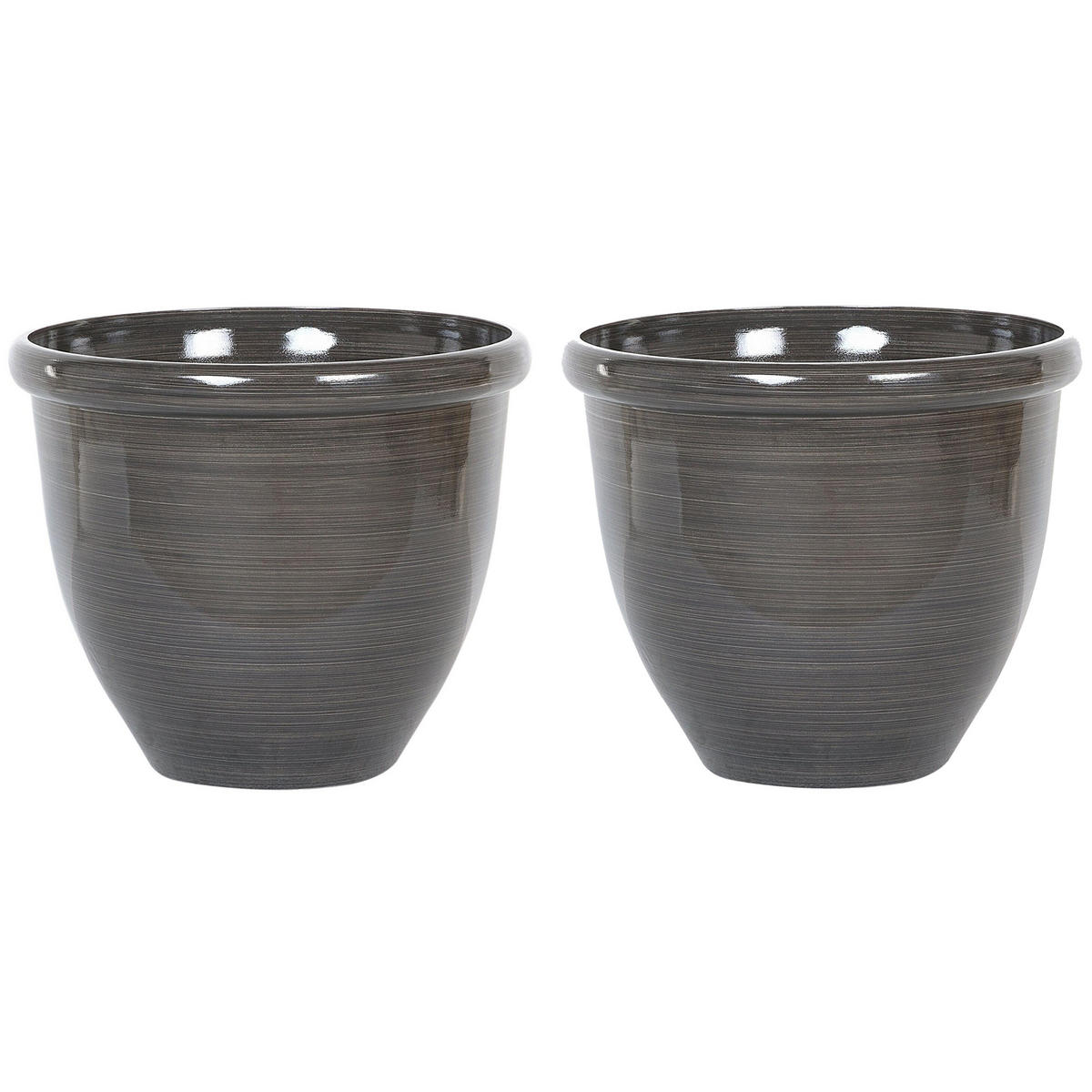 BLUMENTOPF 2er-Set dunkelbraun rund 44/44/38 cm Tesalia - Braun, Kunststoff (38cm) - Beliani