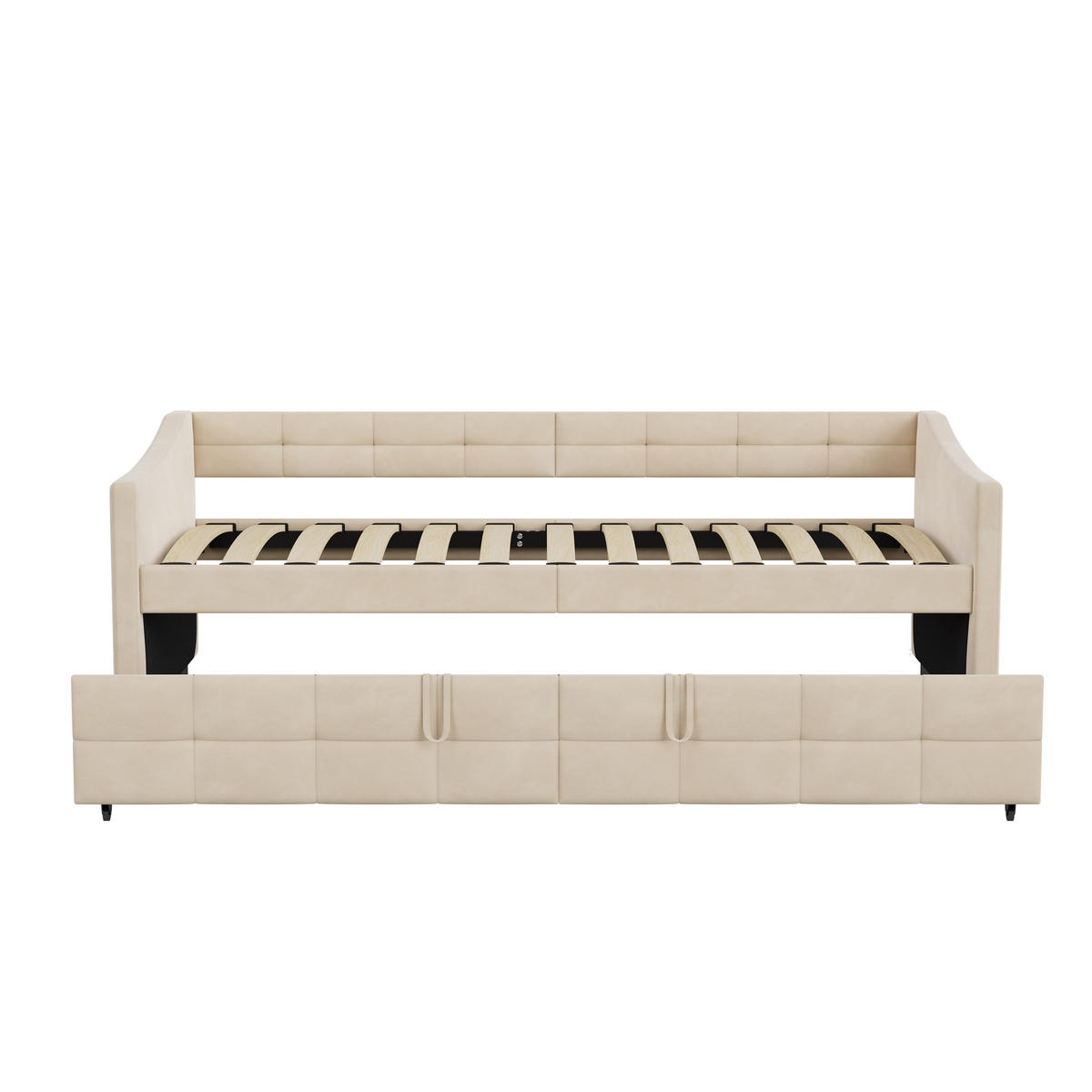 POLSTERBETT 90/200 cm Beige mit Ausziehbett - Beige, Metall (90/200cm) - EuroLiving