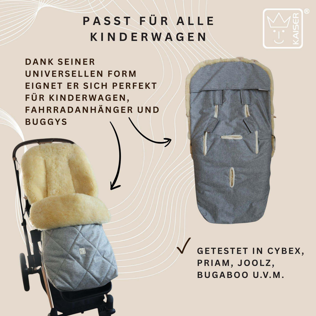 LAMMFELL-FUSSSACK Coosy, light grey melange - Grau, Fell (45/85cm) - Kaiserbaby