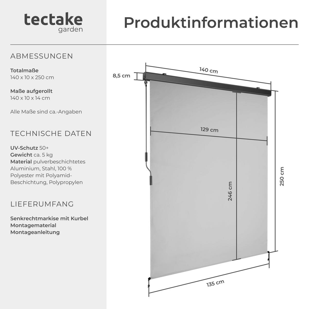 SENKRECHTMARKISE Eloise,inkl. Wandhaltern,hellgrau - Hellgrau, Kunststoff (140/250cm) - tectake