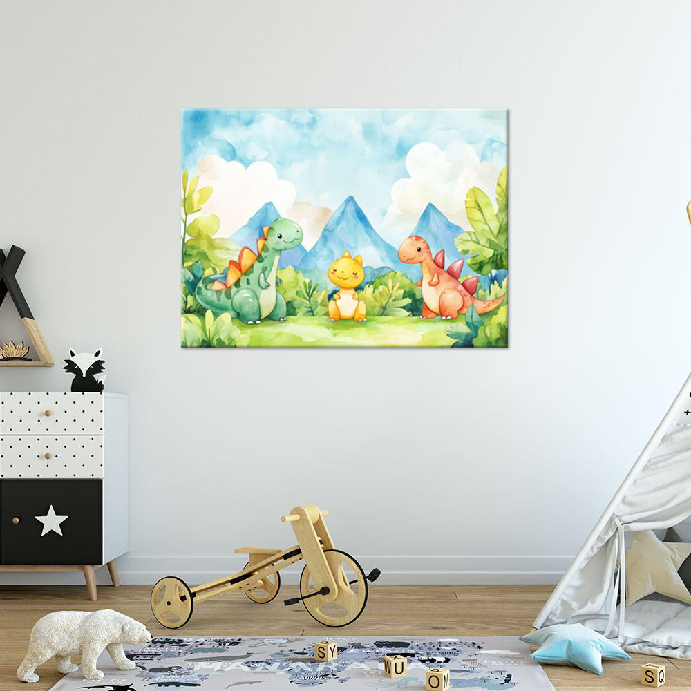 WANDBILD lustige bunte dinosaurier - Multicolor, Textil (100/70cm) - Feeby