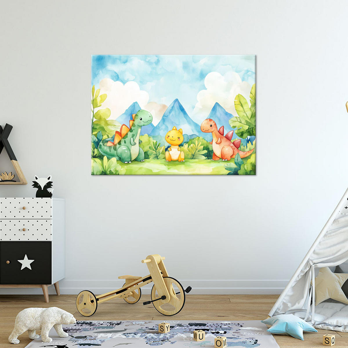 WANDBILD lustige bunte dinosaurier - Multicolor, Textil (100/70cm) - Feeby