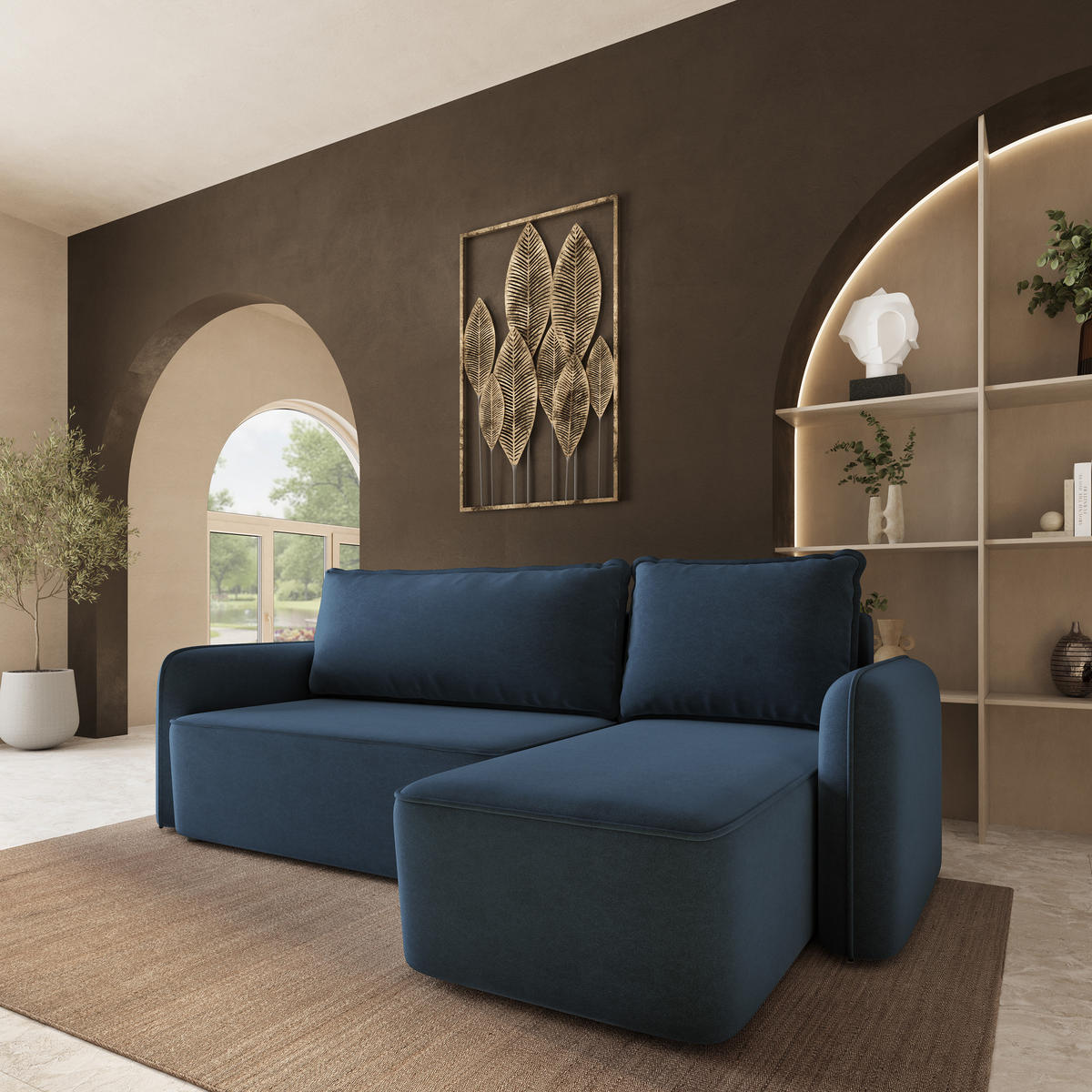 ECKSOFA DOLVER CL Blau Samtstoff mit Schlaffunktion - Blau, Holzwerkstoff/Textil (238/156cm) - MASSENO