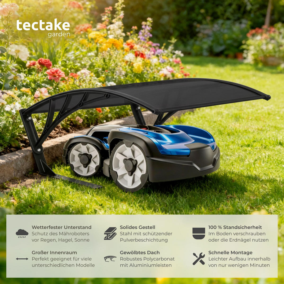 RASENMÄHER-ROBOTER-GARAGE Domus, 81 x 100 x 48 cm, schwarz - Schwarz, Metall (81/48/100cm) - tectake