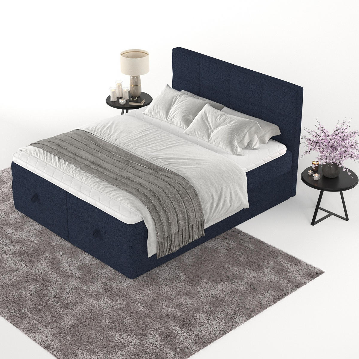 BOXBETT Velto 160/200 cm Marineblau im Riva Stoff - Schwarz/Dunkelblau, Holz/Holzwerkstoff (160/200cm) - AltaBeds