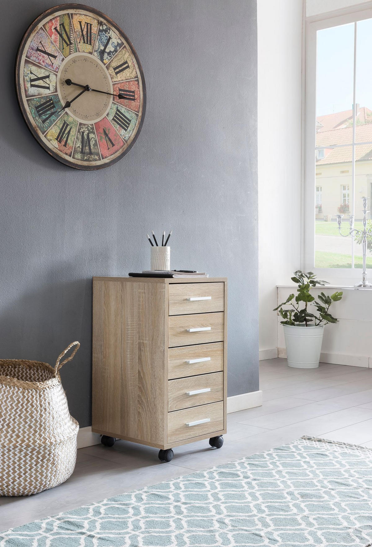 SCHUBLADENSCHRANK Holz 5 Schubladen Mit Rollen ITTER, Beige 33x38x63 cm - Beige/Schwarz, Holz/Kunststoff (33/63/38cm) - KADIMA DESIGN