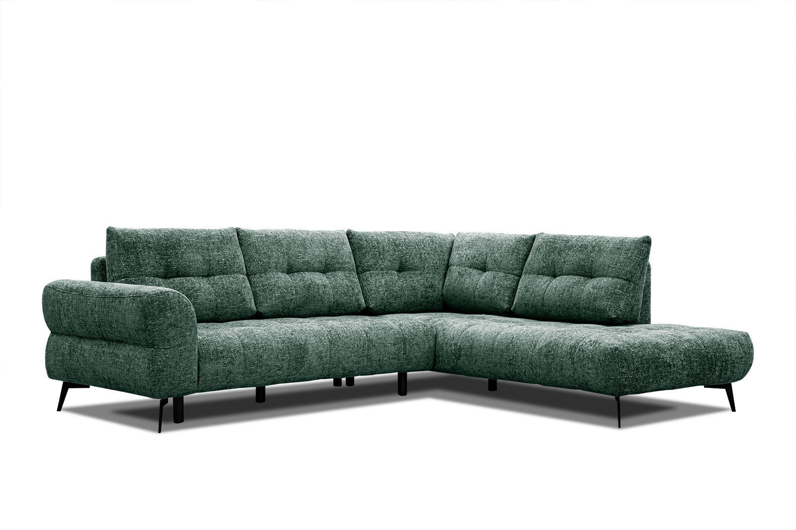 ECKSOFA SALVINI 5-Sitzer, smaragdgrün - Smaragdgrün/Schwarz, Holzwerkstoff/Textil (292/158cm) - Courtois Laville