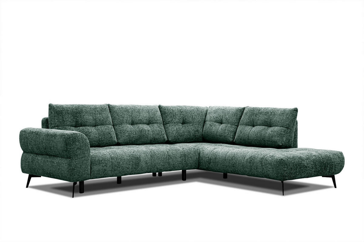 ECKSOFA SALVINI 5-Sitzer, smaragdgrün - Smaragdgrün/Schwarz, Holzwerkstoff/Textil (292/158cm) - Courtois Laville
