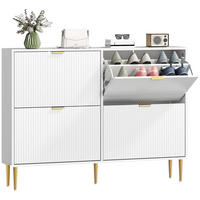 SCHUHSCHRANK DE-15042 4 Klapptüren mit Rillenfront & verstellbaren Böden Weiß - Weiß, Holzwerkstoff (105/91.5/24cm) - ComfortXL