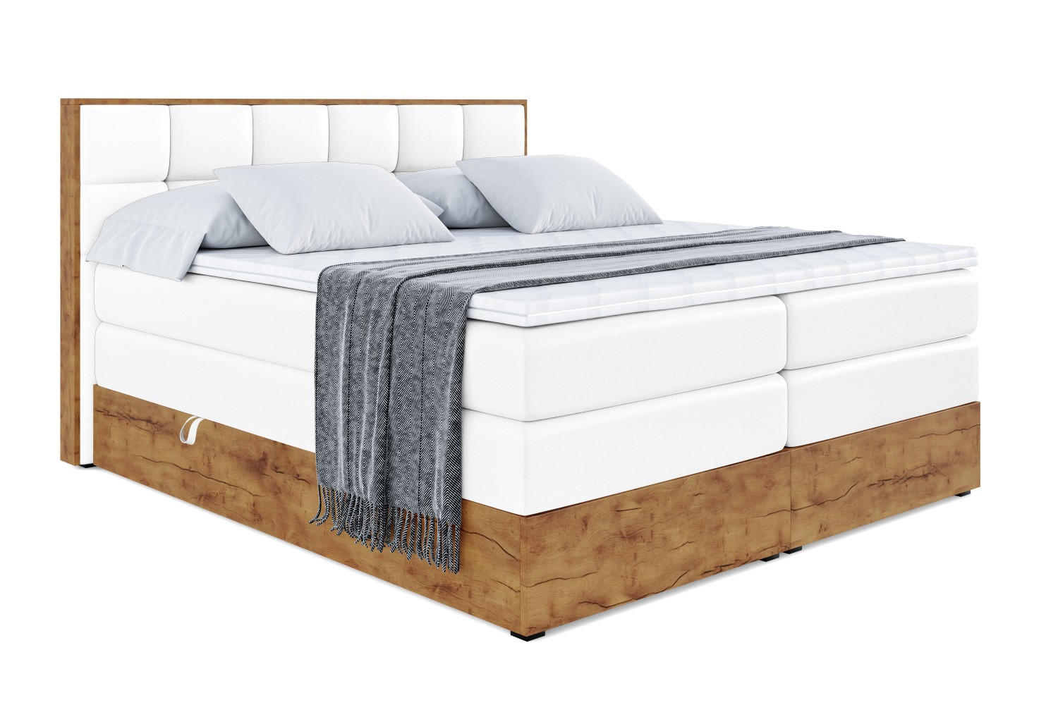 BOXSPRINGBETT mit Matratze H3|H4 und Lattenrost - LOLLI2 KING-200x200 - Weiß - Weiß, Holzwerkstoff (200/200cm) - ALTDECOR