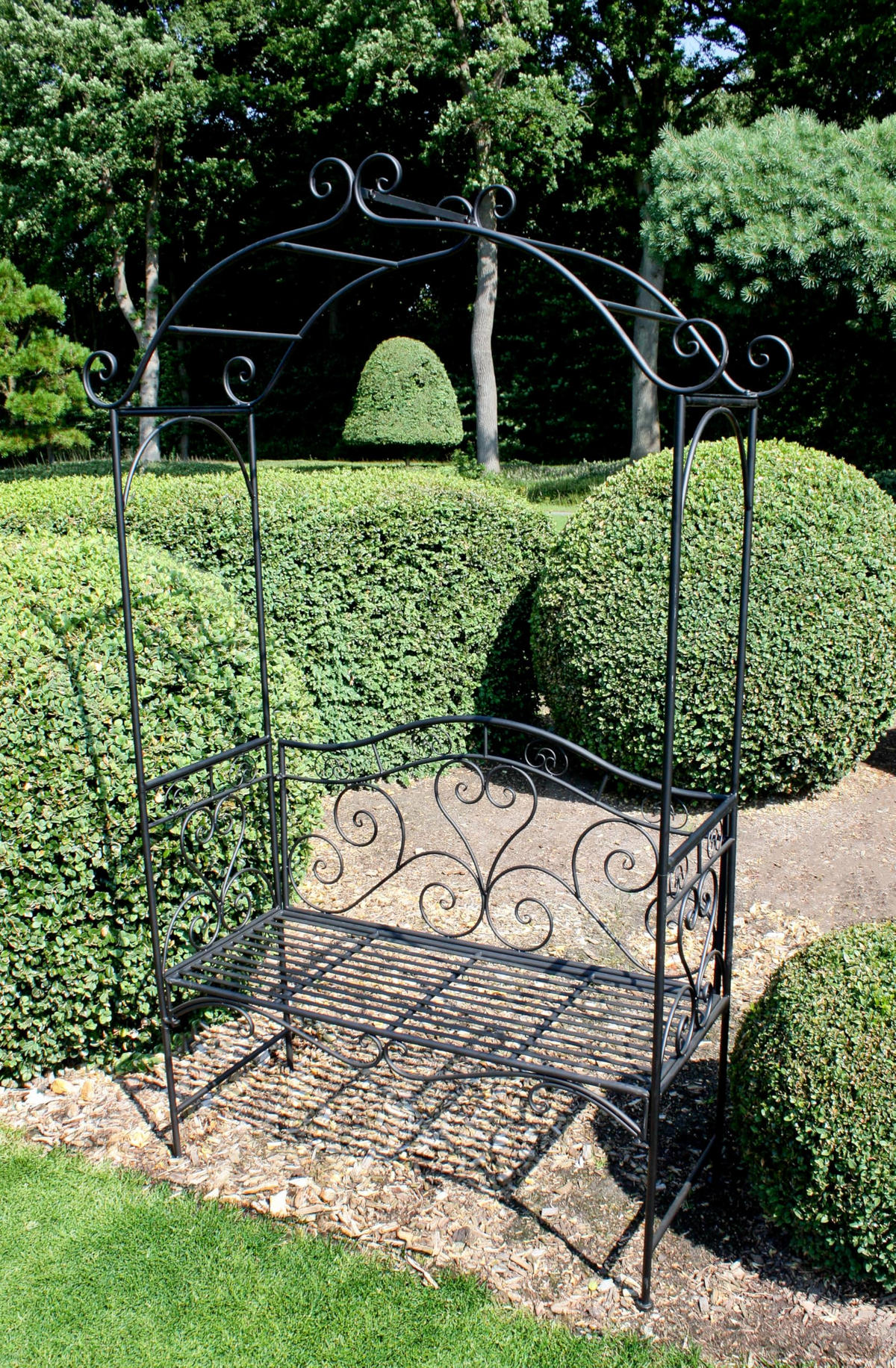 GARTENBANK Loni mit Rosenbogen Terrassenbank - Schwarz, Metall (124/200/48cm) - DELUKE