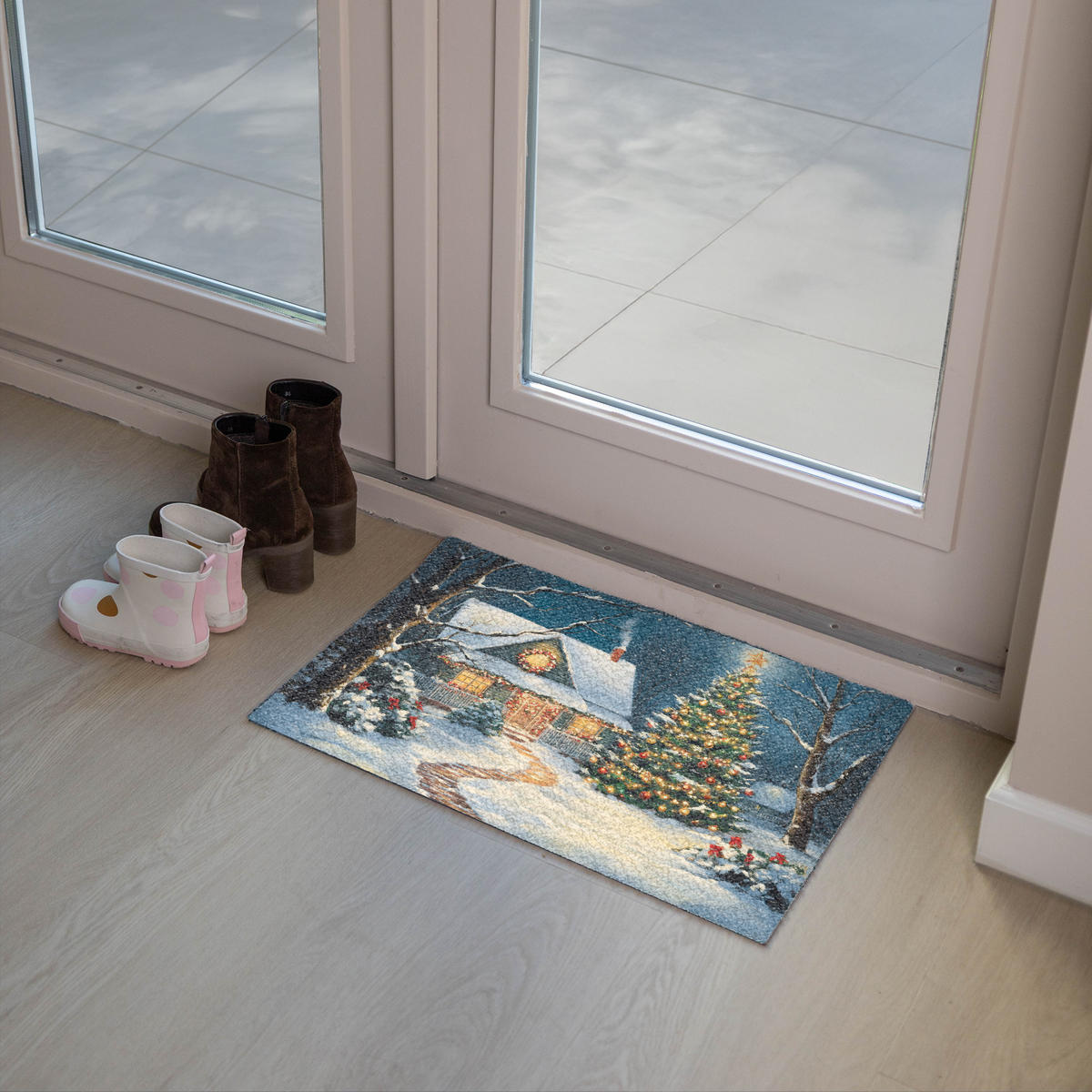 FUSSMATTE Weihnachten - Weihnachtsbaum - Winter - Zuhause - Schnee 60x40 cm - Multicolor, Kunststoff (60/0.4cm) - MuchoWow