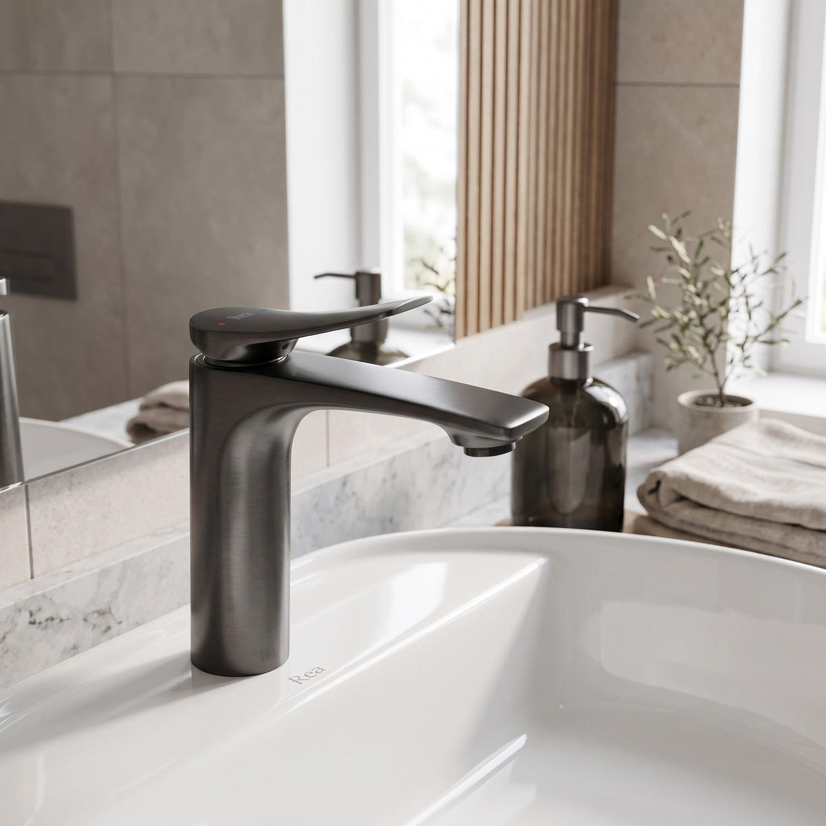 WASCHBECKENARMATUR Premium Rea Vision Titan Low - Titanfarben, Metall (4.2/14/11cm) - REA