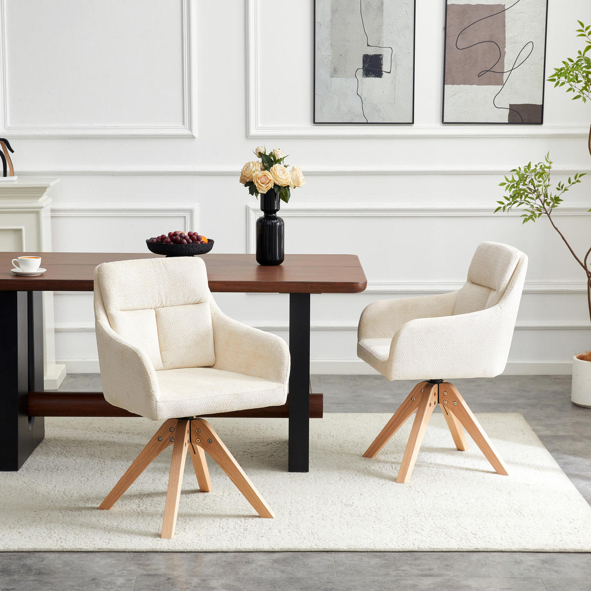 ESSZIMMERSTUHL 2er-Set mit Drehfunktion Hellbeige Massivholz - Beige, Holz (43/87/45cm) - Meubliv